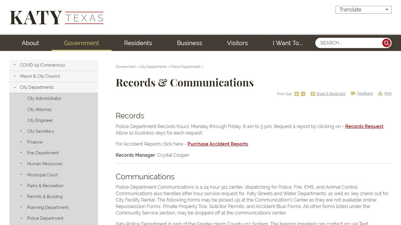 Records & Communications | City of Katy, TX