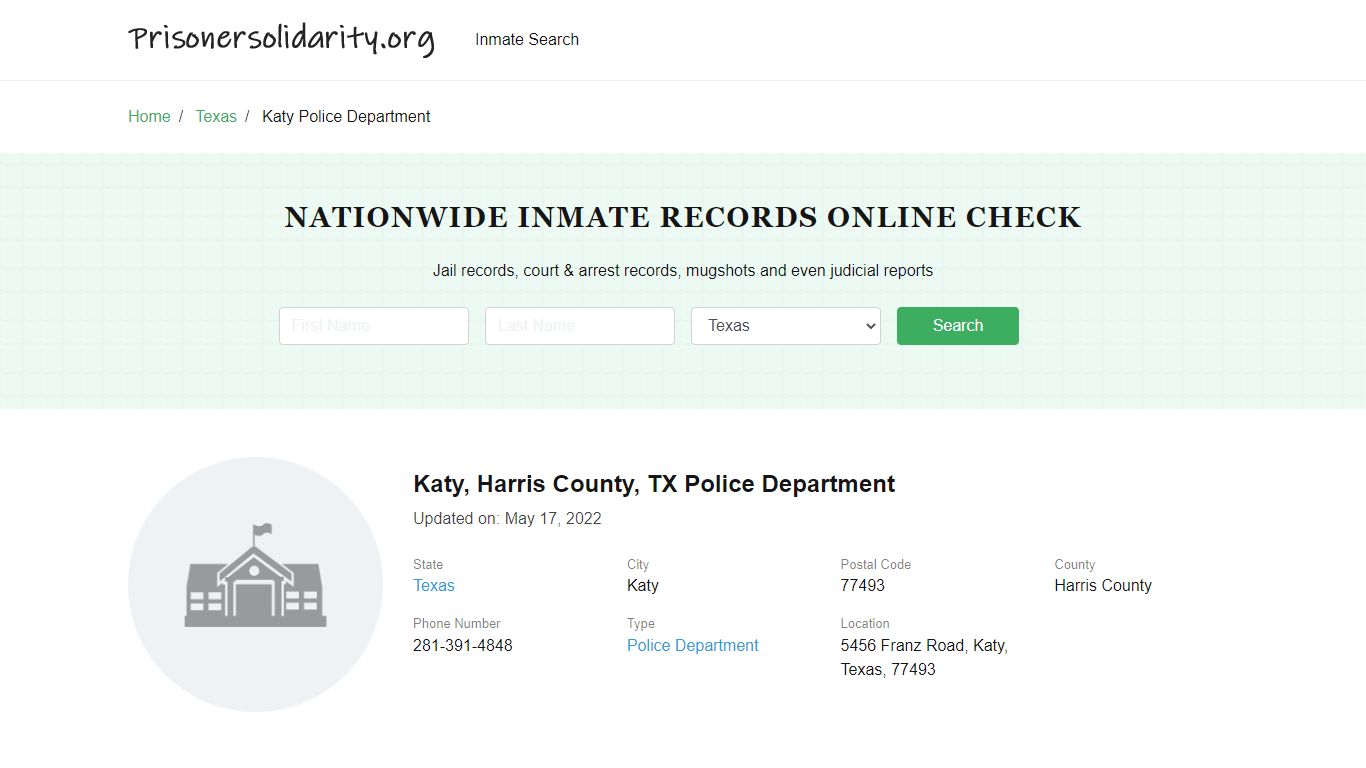 Katy, TX Police - City Jail Inmates, Arrests