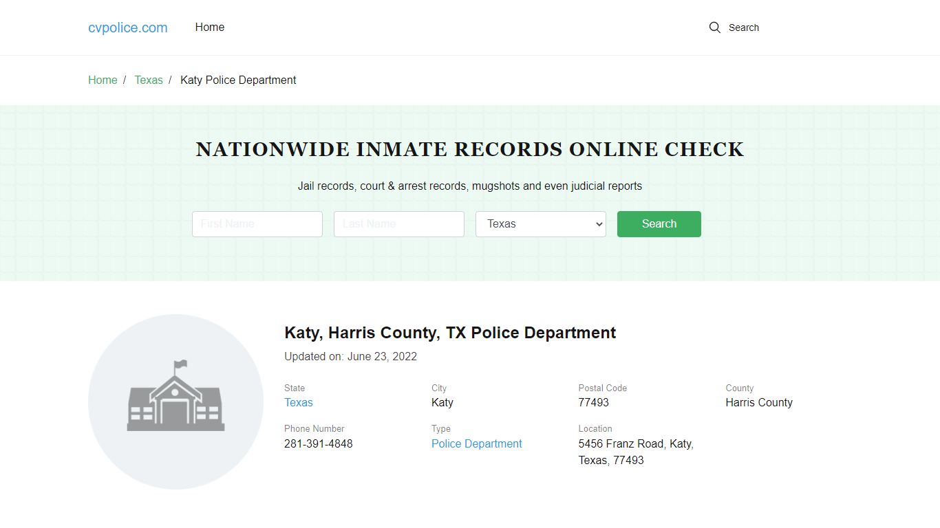 Katy, TX Police - City Jail Inmates, Arrests